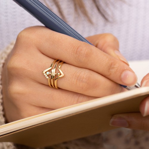 Bypass Barbell Ring with Gemstone – Sterling Silver with Opal