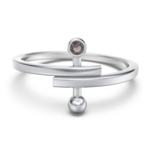 Bypass Barbell Ring with Gemstone – Sterling Silver with Smokey Quartz