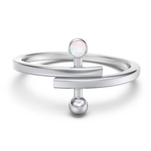 Bypass Barbell Ring with Gemstone – Sterling Silver with Opal