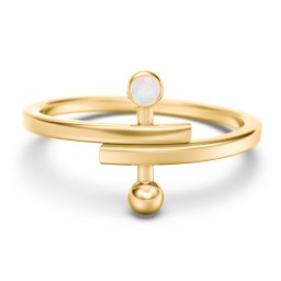 Bypass Barbell Ring with Gemstone in 9K Solid Yellow Gold with Opal