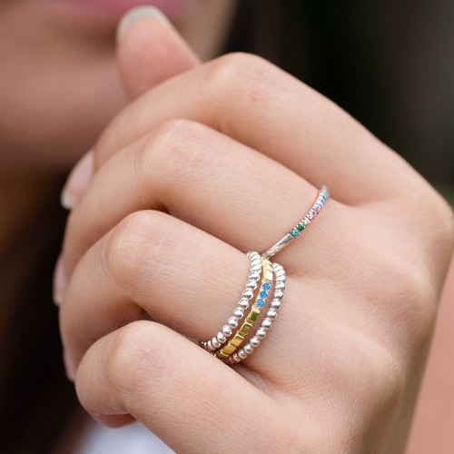 Geometric Cube Stackable Ring with Accents – Sterling Silver with White Premium Zirconia
