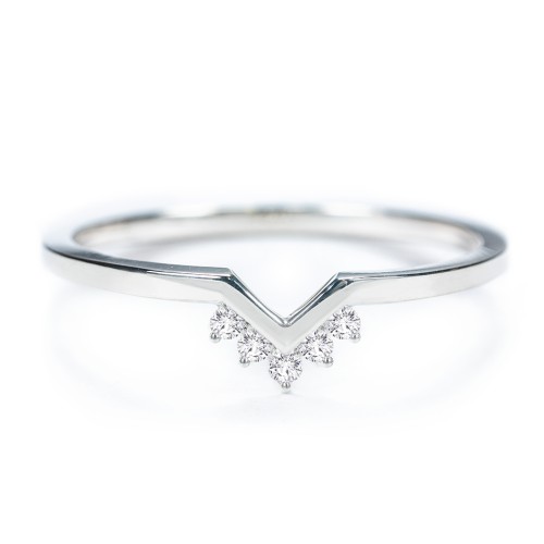 V-Shaped Stackable Ring with Accents – Sterling Silver with Diamond