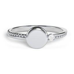 Engravable Disc Ring with Gemstone and Beaded Band