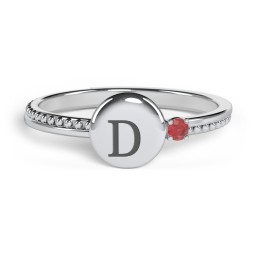Engravable Disc Ring with Gemstone and Beaded Band