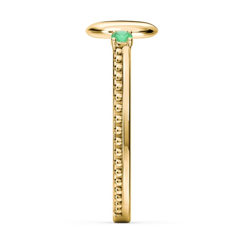 Engravable Disc Ring with Gemstone and Beaded Band – 9kt Yellow Gold with Emerald