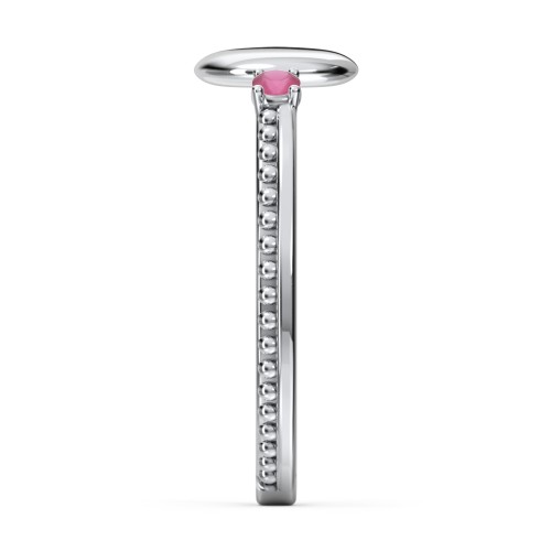 Engravable Disc Ring with Gemstone and Beaded Band – Sterling Silver with Ruby
