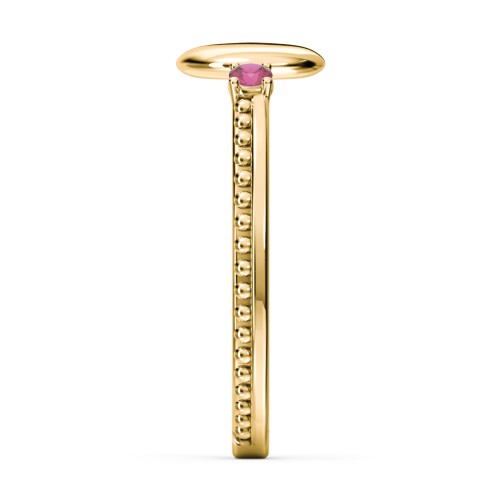 Engravable Disc Ring with Gemstone and Beaded Band – 9kt Yellow Gold with Ruby
