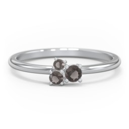 3-Stone Cluster Stackable Ring in 925 Sterling Silver with Smokey Quartz