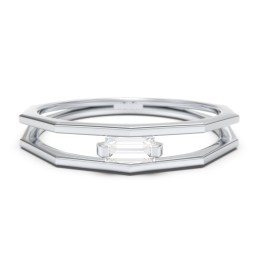 Faceted Double Band with Baguette Stone in 925 Sterling Silver with Diamond