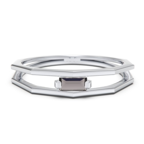 Faceted Double Band with Baguette Stone – Sterling Silver with Smokey Quartz