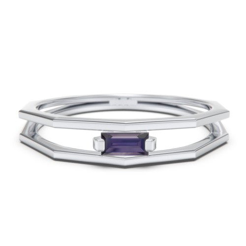 Faceted Double Band with Baguette Stone – Sterling Silver with Alexandrite