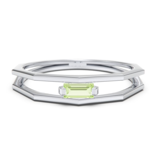 Faceted Double Band with Baguette Stone – Sterling Silver with Peridot