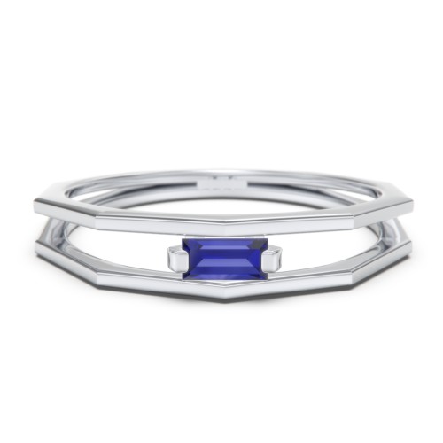 Faceted Double Band with Baguette Stone – Sterling Silver with Blue Sapphire