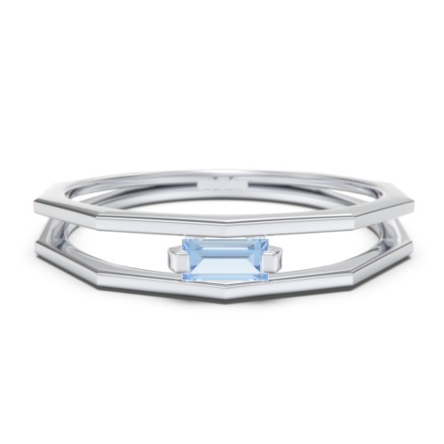 Faceted Double Band with Baguette Stone – Sterling Silver with Blue Topaz