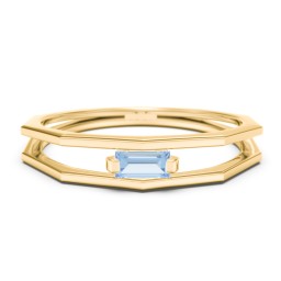 Faceted Double Band with Baguette Stone in 9K Solid Yellow Gold with Blue Topaz