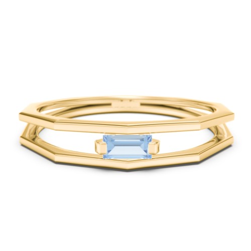 Faceted Double Band with Baguette Stone – 9kt Yellow Gold with Blue Topaz
