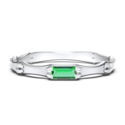 East-West Stackable Baguette Ring with Hinged Texture in 925 Sterling Silver with Emerald