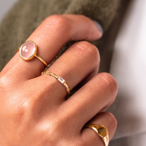 East-West Stackable Baguette Ring with Hinged Texture