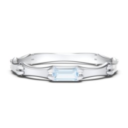 East-West Stackable Baguette Ring with Hinged Texture in 925 Sterling Silver with Aquamarine