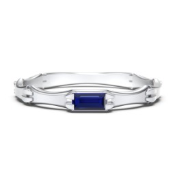 East-West Stackable Baguette Ring with Hinged Texture in 925 Sterling Silver with Blue Sapphire