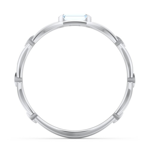 East-West Stackable Baguette Ring with Hinged Texture – Sterling Silver with Aquamarine