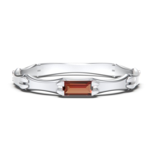 East-West Stackable Baguette Ring with Hinged Texture – Sterling Silver with Garnet
