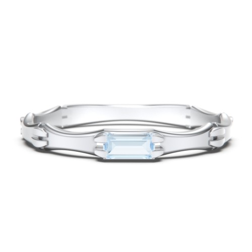 East-West Stackable Baguette Ring with Hinged Texture – Sterling Silver with Aquamarine