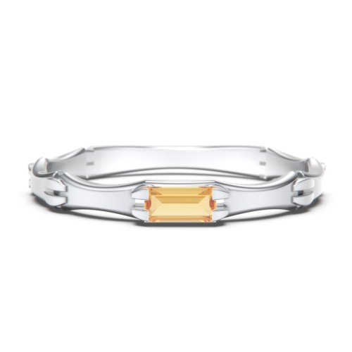 East-West Stackable Baguette Ring with Hinged Texture – Sterling Silver with Citrine