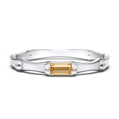 East-West Stackable Baguette Ring with Hinged Texture – Sterling Silver with Citrine
