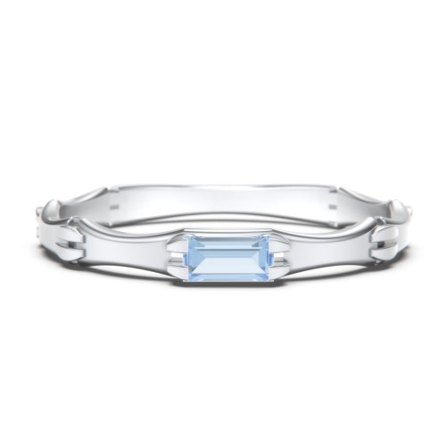 East-West Stackable Baguette Ring with Hinged Texture – Sterling Silver with Blue Topaz