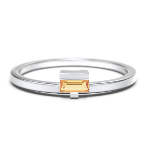 Off-Set Baguette Stackable Ring – Sterling Silver with Citrine