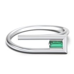 Geometric Wire Ring with East-West Baguette Gemstone in 925 Sterling Silver with Emerald