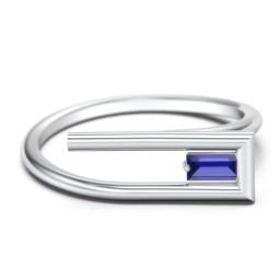 Geometric Wire Ring with East-West Baguette Gemstone in 925 Sterling Silver with Blue Sapphire