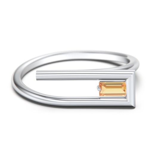 Geometric Wire Ring with East-West Baguette Gemstone – Sterling Silver with Citrine