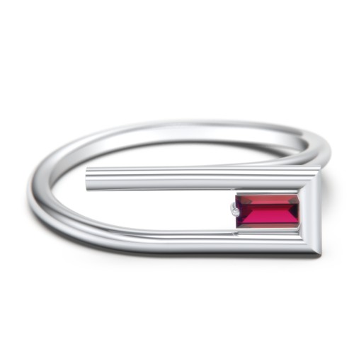 Geometric Wire Ring with East-West Baguette Gemstone – Sterling Silver with Garnet