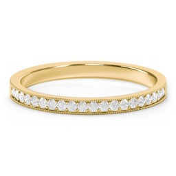 Milgrain Half Eternity Stackable Band in 9K Solid Yellow Gold with White Premium Zirconia