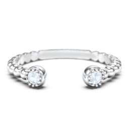 Beaded Ball Open Cuff Ring with Gemstones