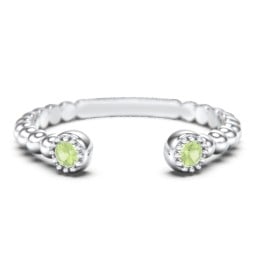 Beaded Ball Open Cuff Ring with Gemstones