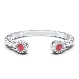 Beaded Ball Open Cuff Ring with Gemstones