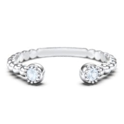 Beaded Ball Open Cuff Ring with Gemstones
