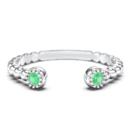 Beaded Ball Open Cuff Ring with Gemstones