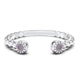 Beaded Ball Open Cuff Ring with Gemstones