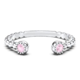Beaded Ball Open Cuff Ring with Gemstones