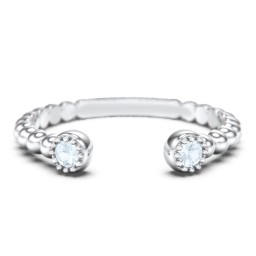 Beaded Ball Open Cuff Ring with Gemstones in 925 Sterling Silver with Aquamarine