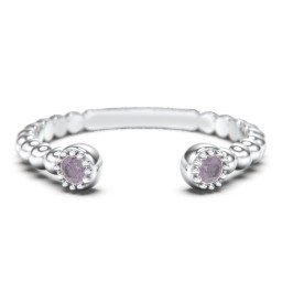 Beaded Ball Open Cuff Ring with Gemstones in 925 Sterling Silver with Alexandrite