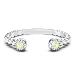 Beaded Ball Open Cuff Ring with Gemstones in 925 Sterling Silver with Peridot