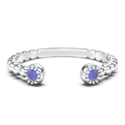 Beaded Ball Open Cuff Ring with Gemstones in 925 Sterling Silver with Blue Sapphire