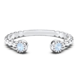 Beaded Ball Open Cuff Ring with Gemstones in 925 Sterling Silver with Blue Topaz