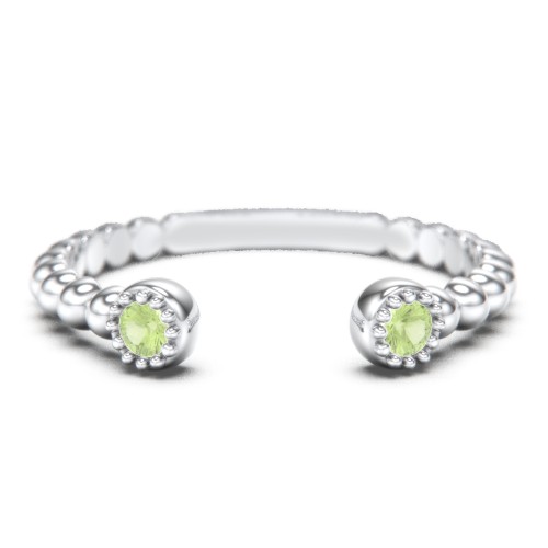 Beaded Ball Open Cuff Ring with Gemstones – Sterling Silver with Peridot