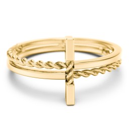 Twisted Cross Ring with Double Band in 9K Solid Yellow Gold